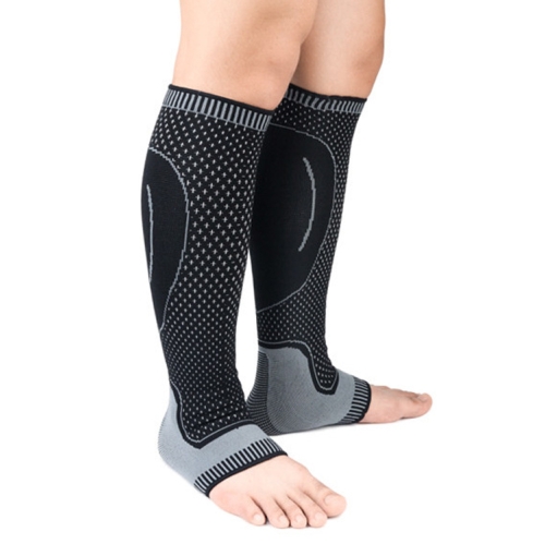 

A Pair Lengthened Sports Protective Calf Cover Knitted Breathable Pressure Leg Cover Basketball Football Mountaineering Protective Gear, Specification: L (Black Gray)