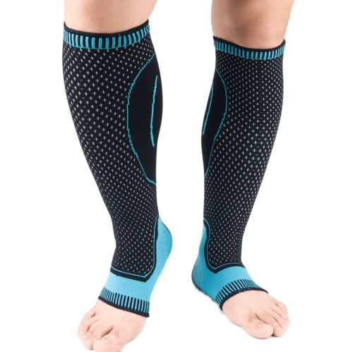 

A Pair Lengthened Sports Protective Calf Cover Knitted Breathable Pressure Leg Cover Basketball Football Mountaineering Protective Gear, Specification: M (Black Blue)