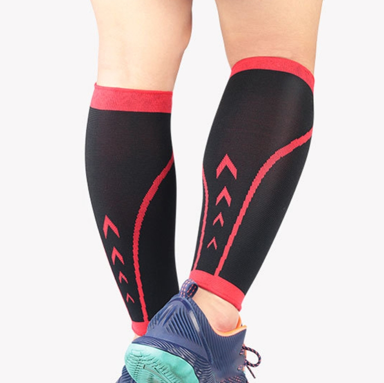

A Pairs Sports Calf Cover Knitted Breathable Compression Leg Socks Basketball Football Running Protective Gear, Specification: XL (Black + Red)