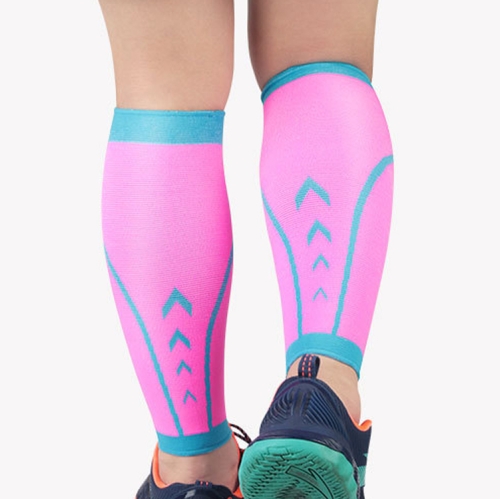 

A Pairs Sports Calf Cover Knitted Breathable Compression Leg Socks Basketball Football Running Protective Gear, Specification: L (Pink + Blue)