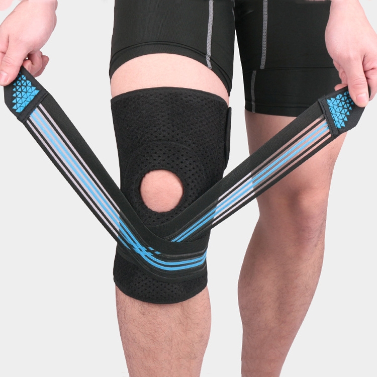 

A Pair Sports Spring Supported Knee Brace Compression Protection Patella Riding Protective Gear, One Size(Black / Sky Blue)