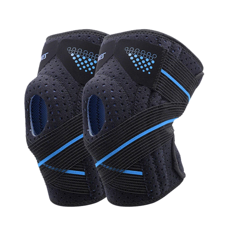 

A Pair AOLIKES HX-7909 Tie Spring Support Silicone Knee Pad Mountaineering Riding Running Basketball Sweat-Absorbent Breathable Knee Pad(Black Blue)