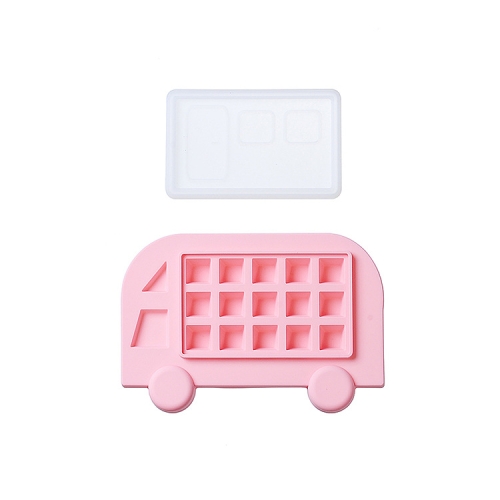 

2 PCS Cartoon Silicone Ice Box With Lid Complementary Food Puree Cheese Chocolate Jelly Mold, Specification: Bus (Pink)