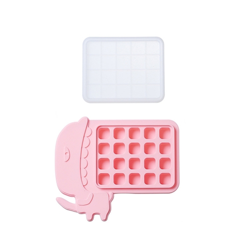 

2 PCS Cartoon Silicone Ice Box With Lid Complementary Food Puree Cheese Chocolate Jelly Mold, Specification: Dinosaur (Pink)