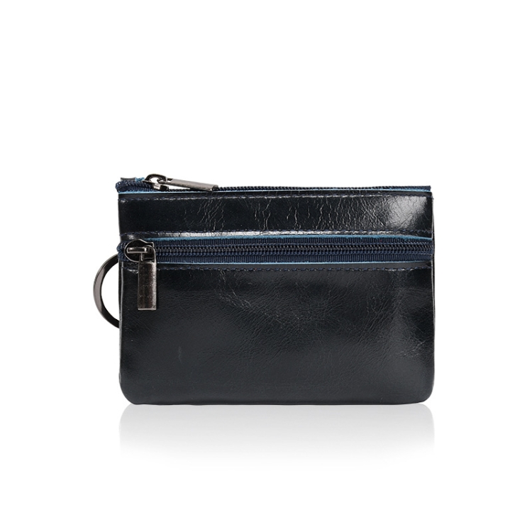 

AP122 Leather Mini Multifunctional Coin Purse Small Card Holder Retro Zipper Short Clutch(Navy Blue)