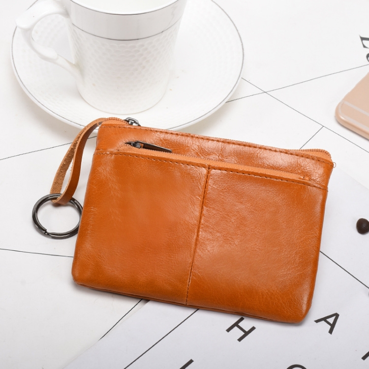 

AP127 Men/Ladies Change Clutch Zipper Wallet Short Cowhide Card Holder(Light Brown)