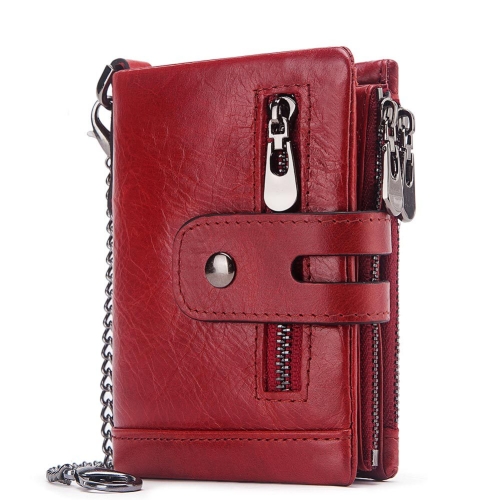

RFID Anti-Theft Swipe Wallet Tri-Fold Multi-Card Slot Crazy Horse Leather Men Leather Wallet(Red)