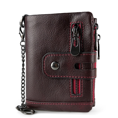 

RFID Anti-Theft Swipe Wallet Tri-Fold Multi-Card Slot Crazy Horse Leather Men Leather Wallet(Dark Red)