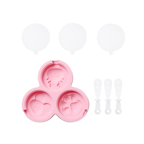 

2 PCS Homemade Cartoon Animal Shape DIY Popsicle Ice Cream Mold With Lid Silicone Ice Tray, Specification: 3 Even (Pink)