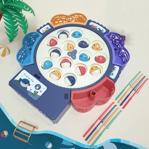 

Magnetic Fishing Toy Children Educational Multifunctional Music Rotating Fishing Plate, Colour: Blue Battery Style+15 Fish 4 Rods