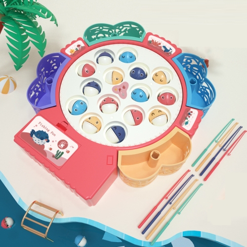 

Magnetic Fishing Toy Children Educational Multifunctional Music Rotating Fishing Plate, Colour: Pink Battery Style+15 Fish 4 Rods