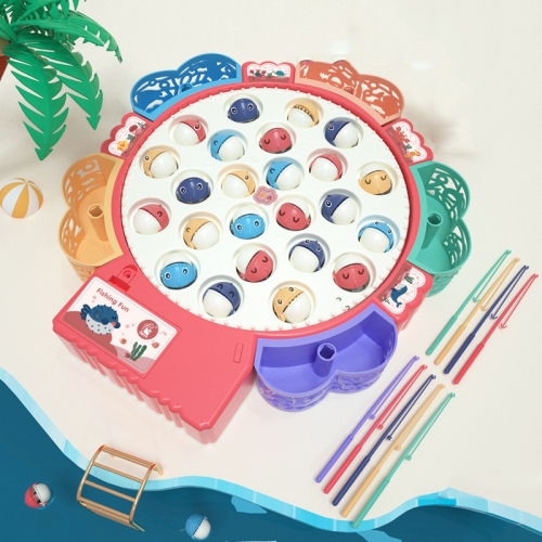 

Magnetic Fishing Toy Children Educational Multifunctional Music Rotating Fishing Plate, Colour: Pink Battery Style+24 Fish 5 Rods