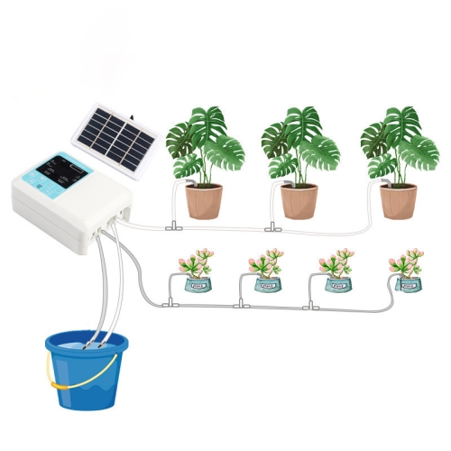 

G89456 Solar Intelligent Voice Timing Automatic Flower Watering Device Lazy Plant Dripper, Specification: Double Pump 30 Sets 20M Tube(White)