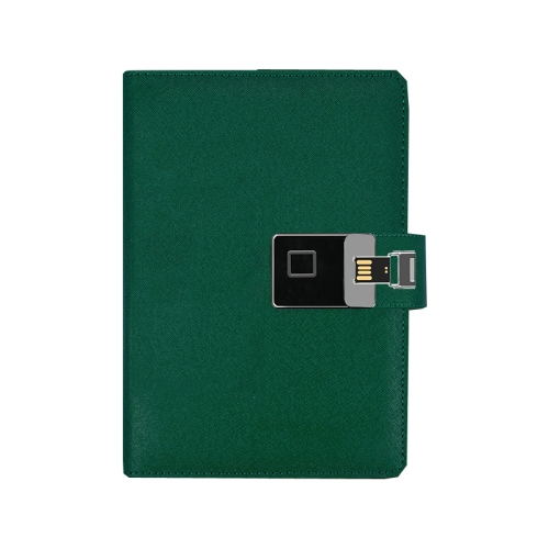

A5 Multi-Function Fingerprint Unlocking Notebook Can Record 10 Fingerprints, Specification: Fingerprint Lock + 16G U Disk(Cross Pattern Green)