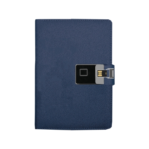 

A5 Multi-Function Fingerprint Unlocking Notebook Can Record 10 Fingerprints, Specification: Fingerprint Lock + 16G U Disk( Cross Pattern Blue)