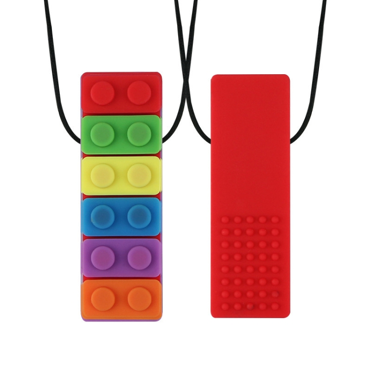 

2 PCS Silicone Baby Building Block Teether Autistic Children Molar Stick, Colour: Red