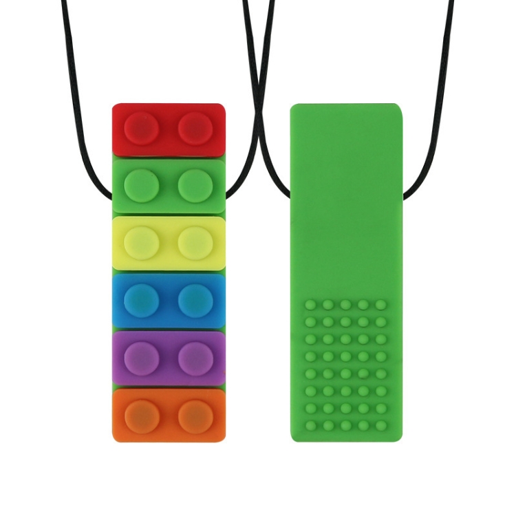 

2 PCS Silicone Baby Building Block Teether Autistic Children Molar Stick, Colour: Green