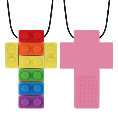 

2 PCS Silicone Baby Building Block Teether Autistic Children Molar Stick, Colour: Pink Two