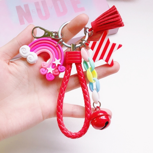 

4 PCS Cute Soft Clay Rainbow Keychain Student Schoolbag Lollipop Pendant, Colour: Red Rope Rainbow