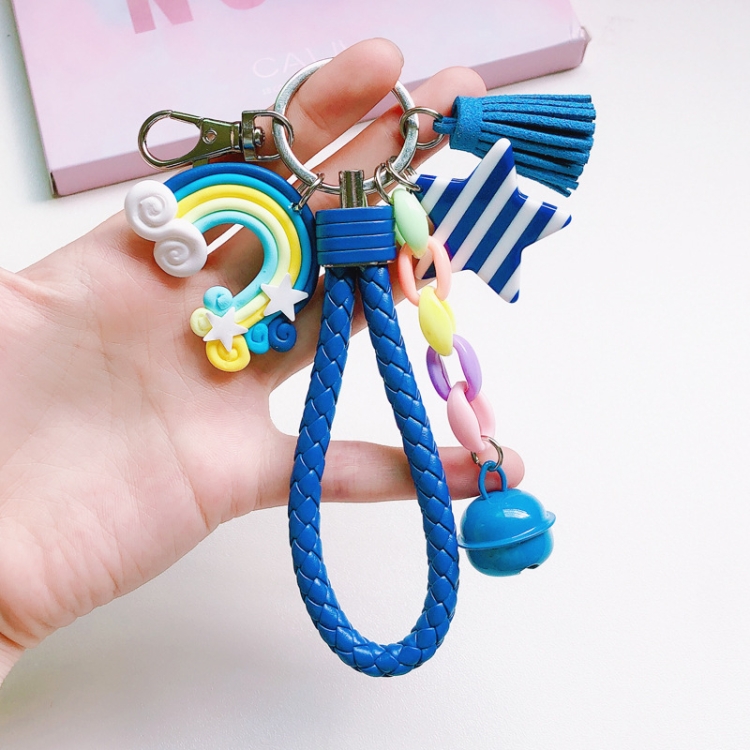 

4 PCS Cute Soft Clay Rainbow Keychain Student Schoolbag Lollipop Pendant, Colour: Royal Blue Rainbow