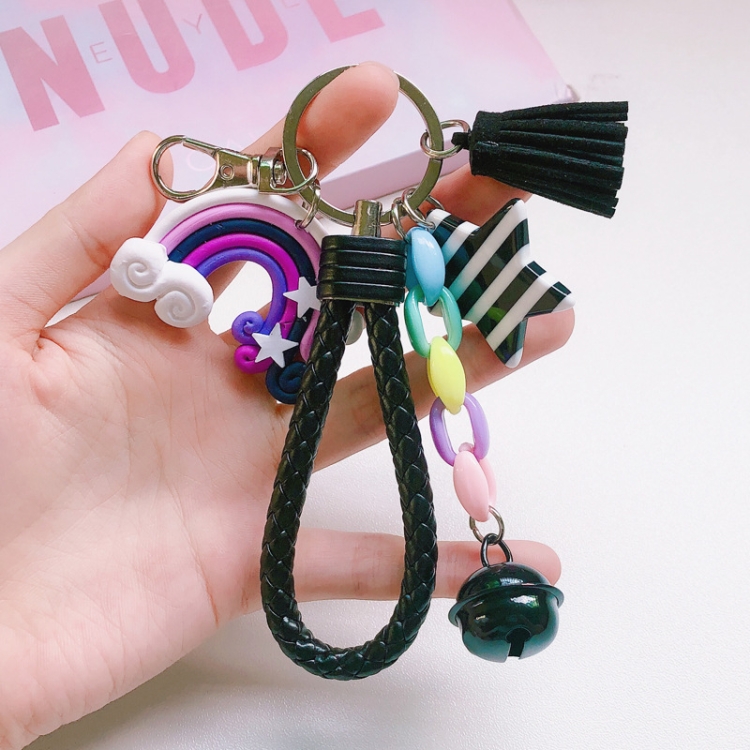 

4 PCS Cute Soft Clay Rainbow Keychain Student Schoolbag Lollipop Pendant, Colour: Black Rope Rainbow