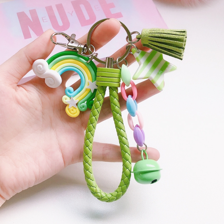 

4 PCS Cute Soft Clay Rainbow Keychain Student Schoolbag Lollipop Pendant, Colour: Green Rope Rainbow