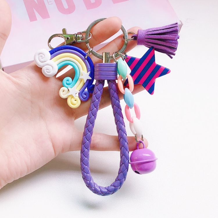 

4 PCS Cute Soft Clay Rainbow Keychain Student Schoolbag Lollipop Pendant, Colour: Purple rope rainbow accessories