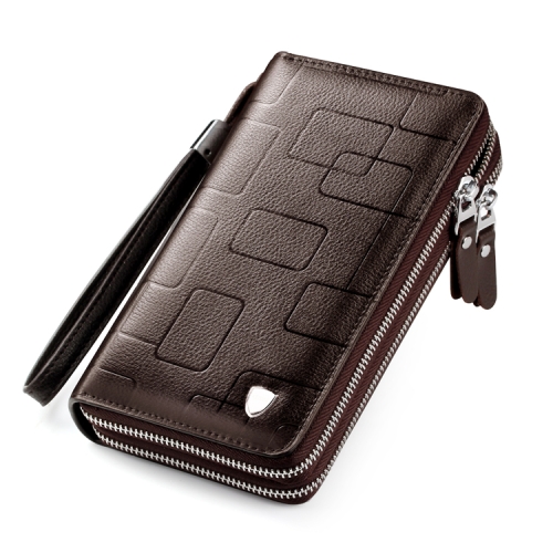 

WEIXIER W90 Cowhide Mobile Phone Bag Multi-Card Wallet Men Double Zipper Wallet(Brown )