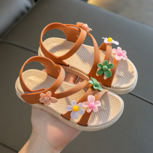 

2 Pairs Children Sandals Girls Soft Bottom Beach Shoes, Size: 30 Inner Length 18cm(Caramel)