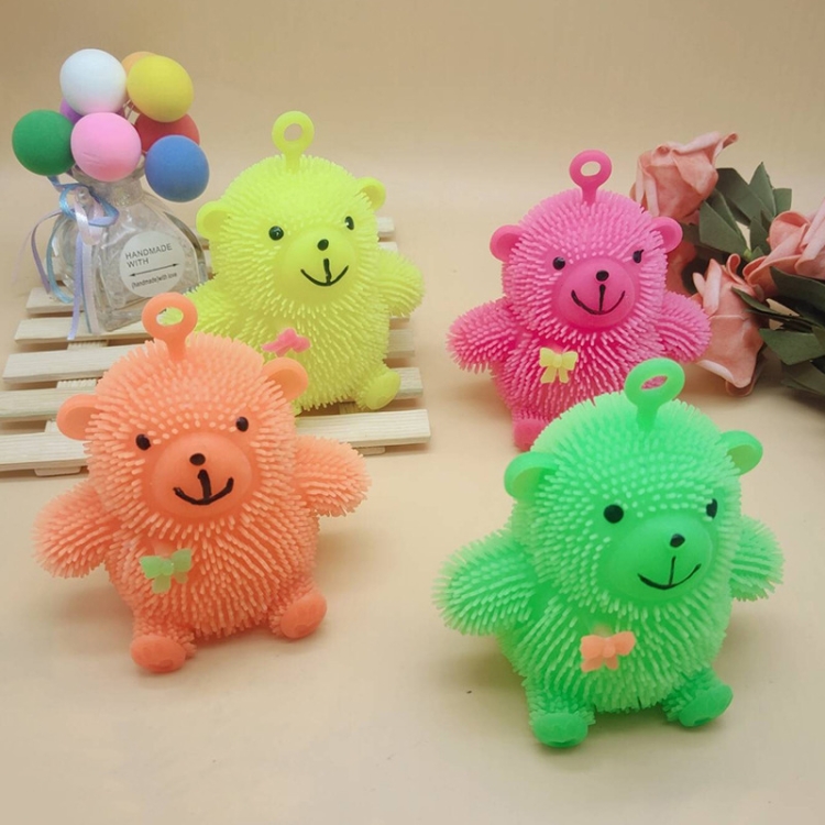

6 PCS Cartoon Light Vent Ball Sitting Bear Hair Flash Ball Flash Stress Ball Toys Bear, Color Random Delivery