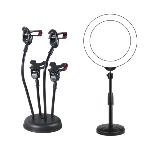 

LX-03 Phone Selfie Beauty Live Support LED Fill Light Desktop Multi-Camera Photo Photography Support, Specification: Four-bit + 26CM Ring Lamp