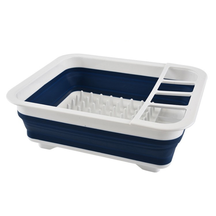 

2 PCS Silicone Folding Drainage Dish Rack Tableware Storage Box(Blue + White)