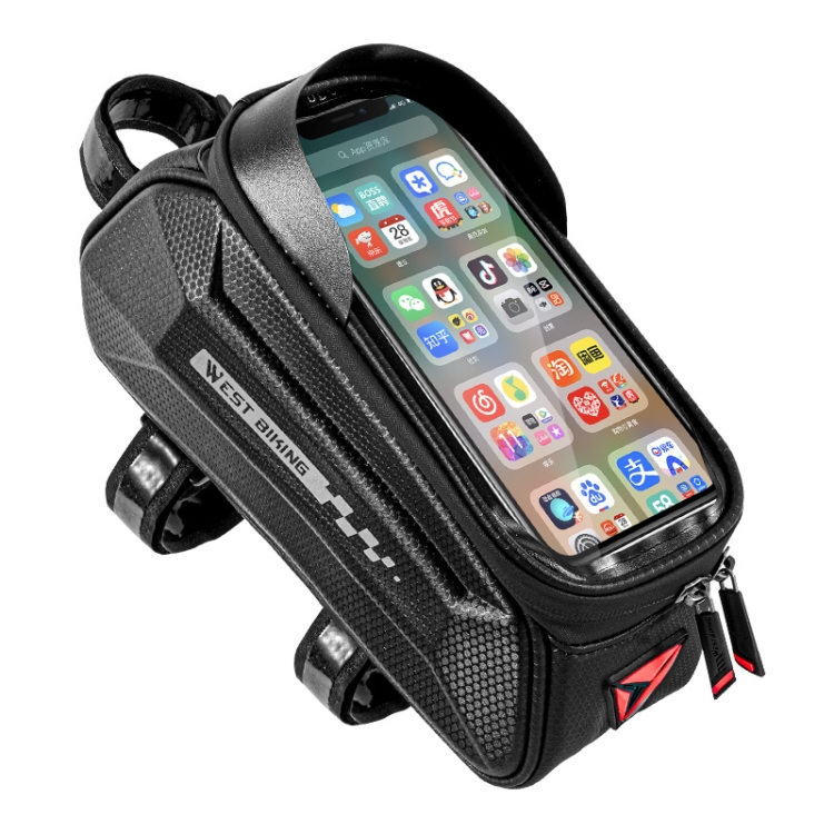 

WEST BIKING 7 Inch Bike Top Tube Front Hard Shell Bag Touch Screen Waterproof Riding Gear Bag(Black)