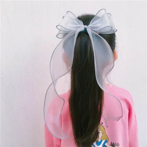 

10 PCS Girls Long Ribbon Bow Hairpin Princess Braided Hair Headdress(Gray)