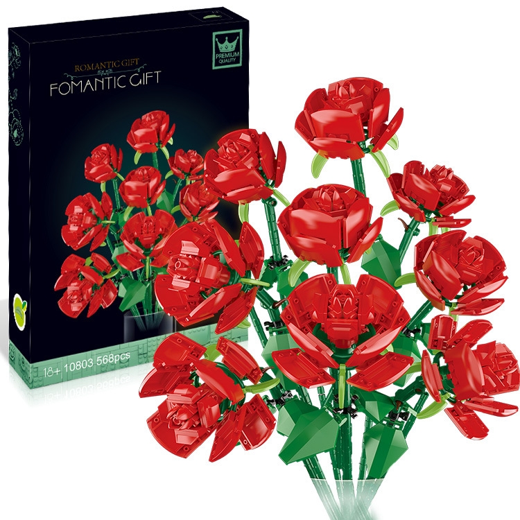 

Building Blocks Flowers Valentine Day Gifts Adult Decompression DIY Bouquet Small Particle Building Blocks, Style: 9 Roses