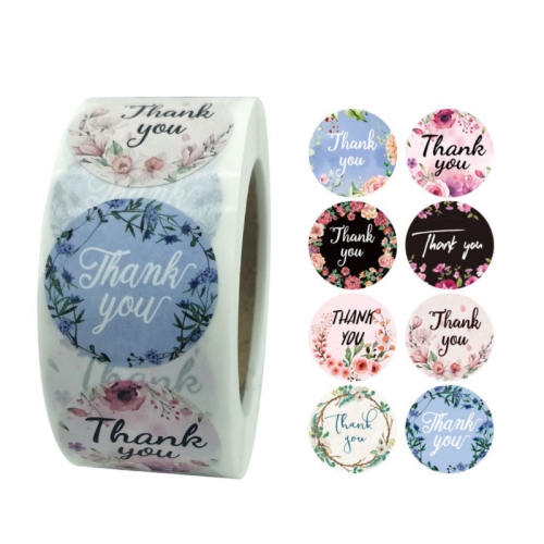 

10 Rolls Thank You Floral Sticker Wedding Gift Decoration Sticker, Size: 2.5cm / 1 Inch(K-01-25)