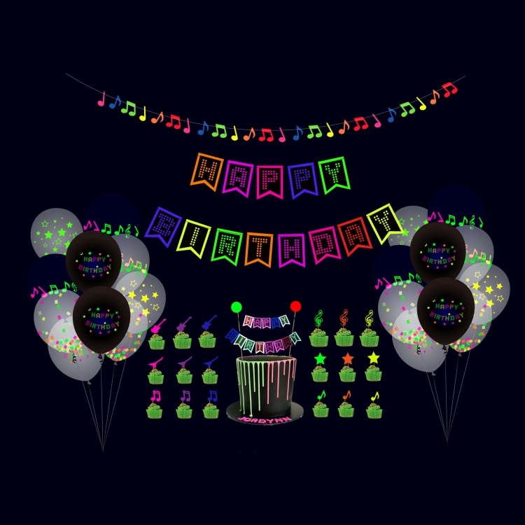 

43 In 1 Fluorescent Party Decorations Fluorescent Letters Birthday Pull Flag Cake Insert Balloon Set