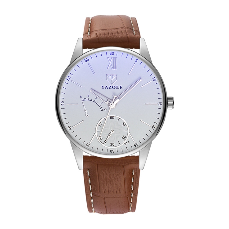 

YAZOLE Men Business Quartz Watch(314 White Tray Light Brown Belt)