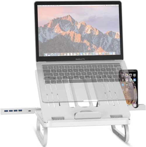 

A23 Foldable Notebook Stand With 10-Speed Adjustment Computer Cooling Lifting Stand, Colour: Detachable Accessories 3.0HUB (White)