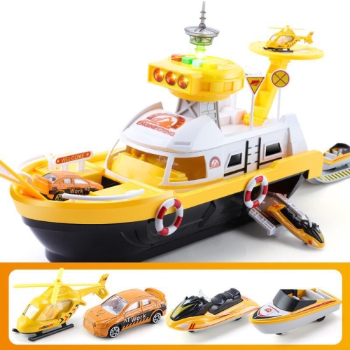 

Children Education Boat Toy Storage Parking Lot Ship with Light and Sound Function, Style: Engineering - 3 Cars+1 Aircraft