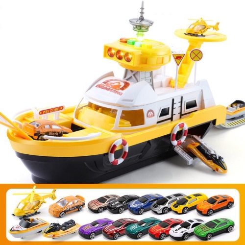 

Children Education Boat Toy Storage Parking Lot Ship with Light and Sound Function, Style: Engineering - 15 Cars+1 Aircraft