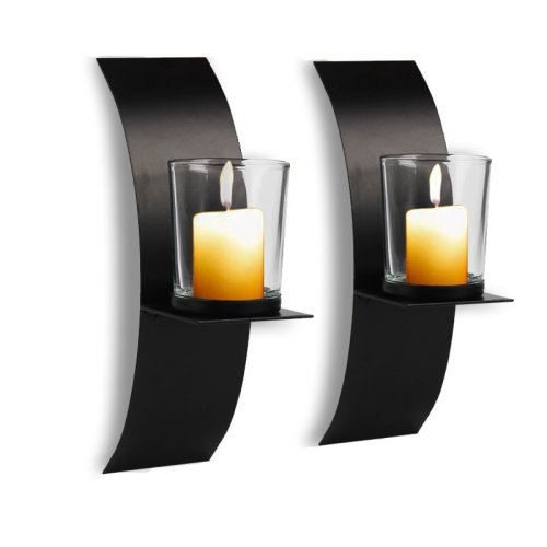 

2 PCS BS2001 Three-Dimensional Arc Wall Hanging Iron Candlestick Wall Decoration(Black)