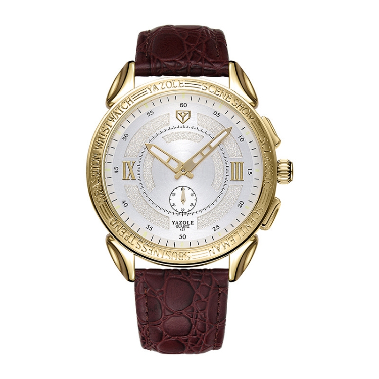 

YAZOLE 437 Fashion Men Quartz Watch(White Tray Brown Belt)