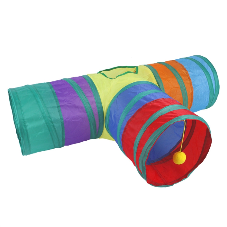 

Cat Rainbow Three-Way Tunnel Interactive Cat Toy Foldable Cat Channel(Rainbow)
