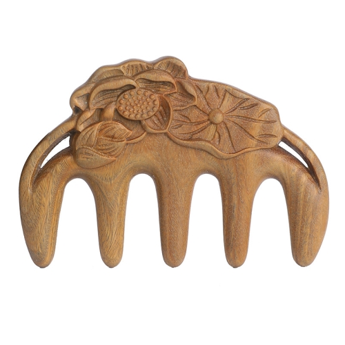 

Sandalwood Carved Lotus Leaf Shape Handmade Comb Multifunctional Meridian Massage Thickening Health Comb(Massage Comb)