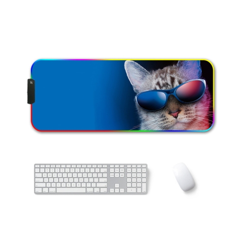 

260x390x3mm F-01 Rubber Thermal Transfer RGB Luminous Non-Slip Mouse Pad(Glasses Cat)