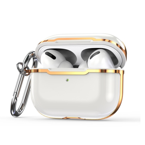 

CSDD886 Electroplated Two-Color TPU + PC Protective Cover Case For AirPods Pro(Porcelain White + Gold)