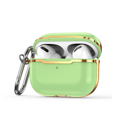 

CSDD886 Electroplated Two-Color TPU + PC Protective Cover Case For AirPods Pro(Matcha Green + Gold)