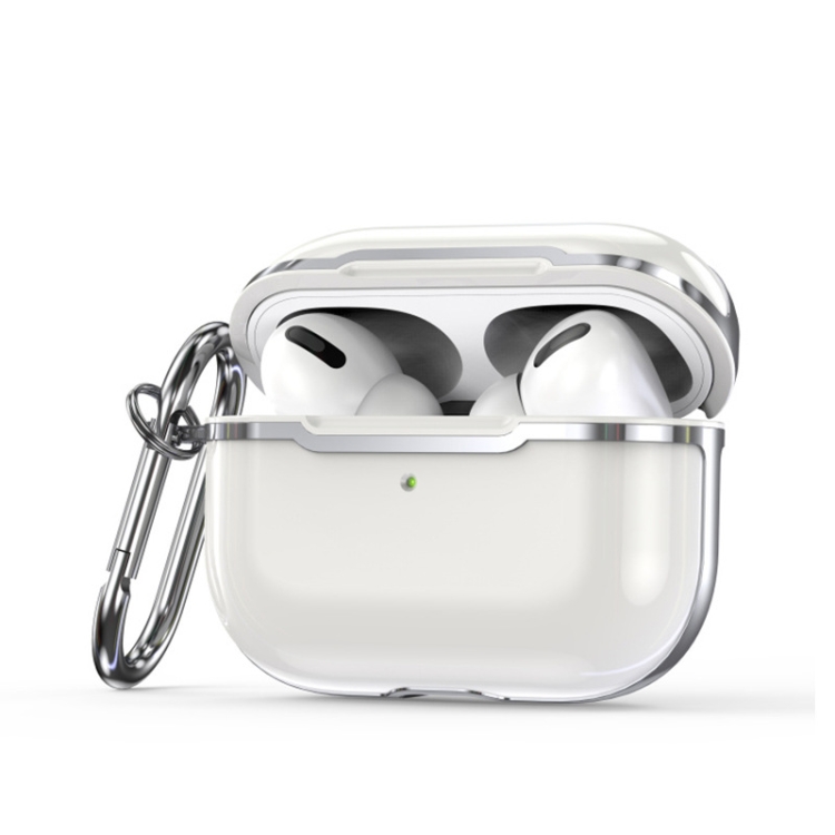 

CSDD886 Electroplated Two-Color TPU + PC Protective Cover Case For AirPods Pro(Porcelain White + Silver)