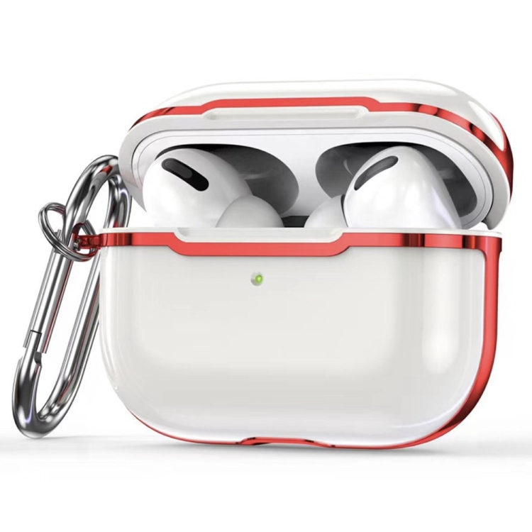 

CSDD886 Electroplated Two-Color TPU + PC Protective Cover Case For AirPods Pro(Porcelain White + Red)